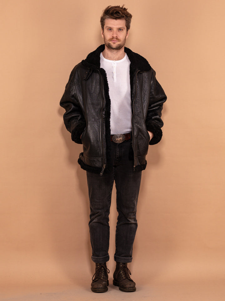 Vintage 90's Men B-3 Style Aviator Jacket in Black - NorthernGrip