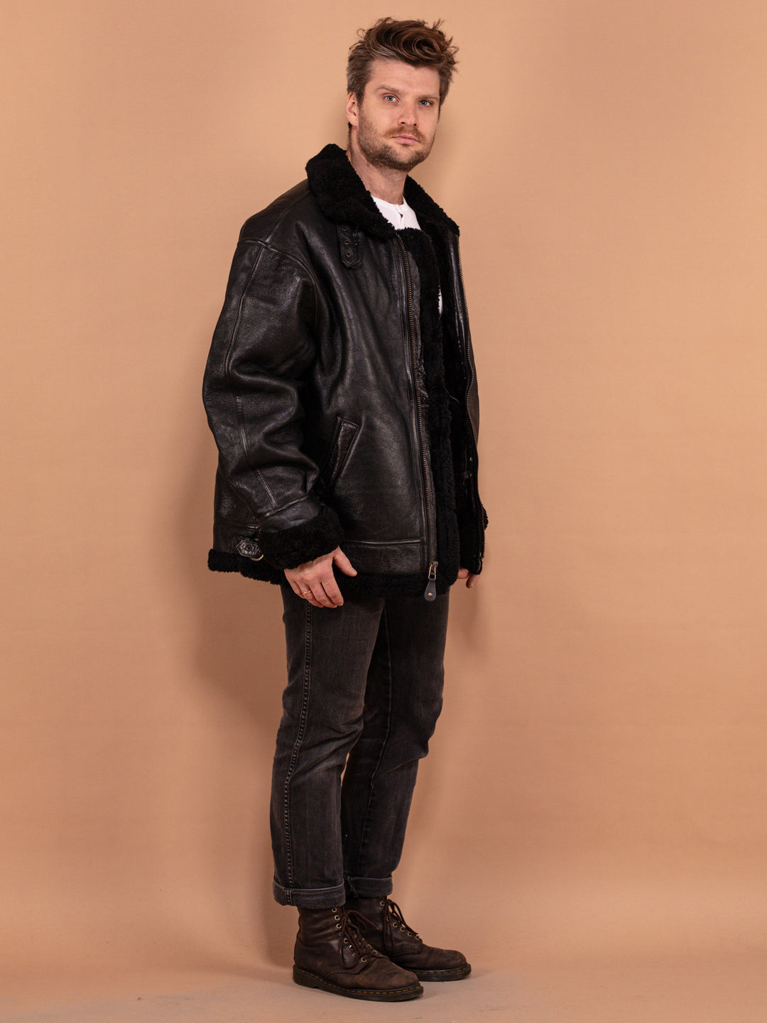 Vintage 90's Men B-3 Style Aviator Jacket in Black - NorthernGrip
