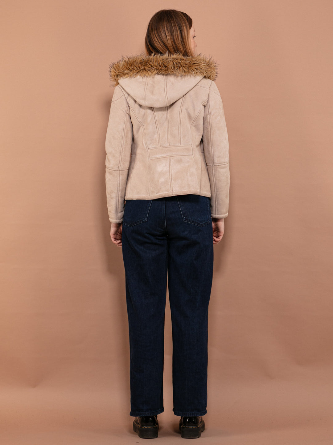 Vintage 90's Women Faux Sheepskin Jacket in Beige - NorthernGrip