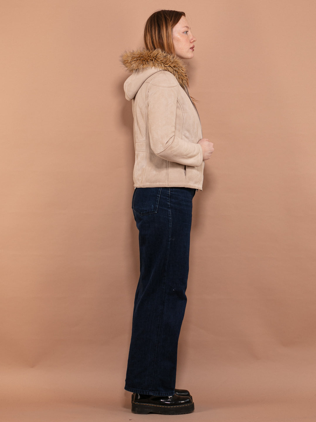 Vintage 90's Women Faux Sheepskin Jacket in Beige - NorthernGrip