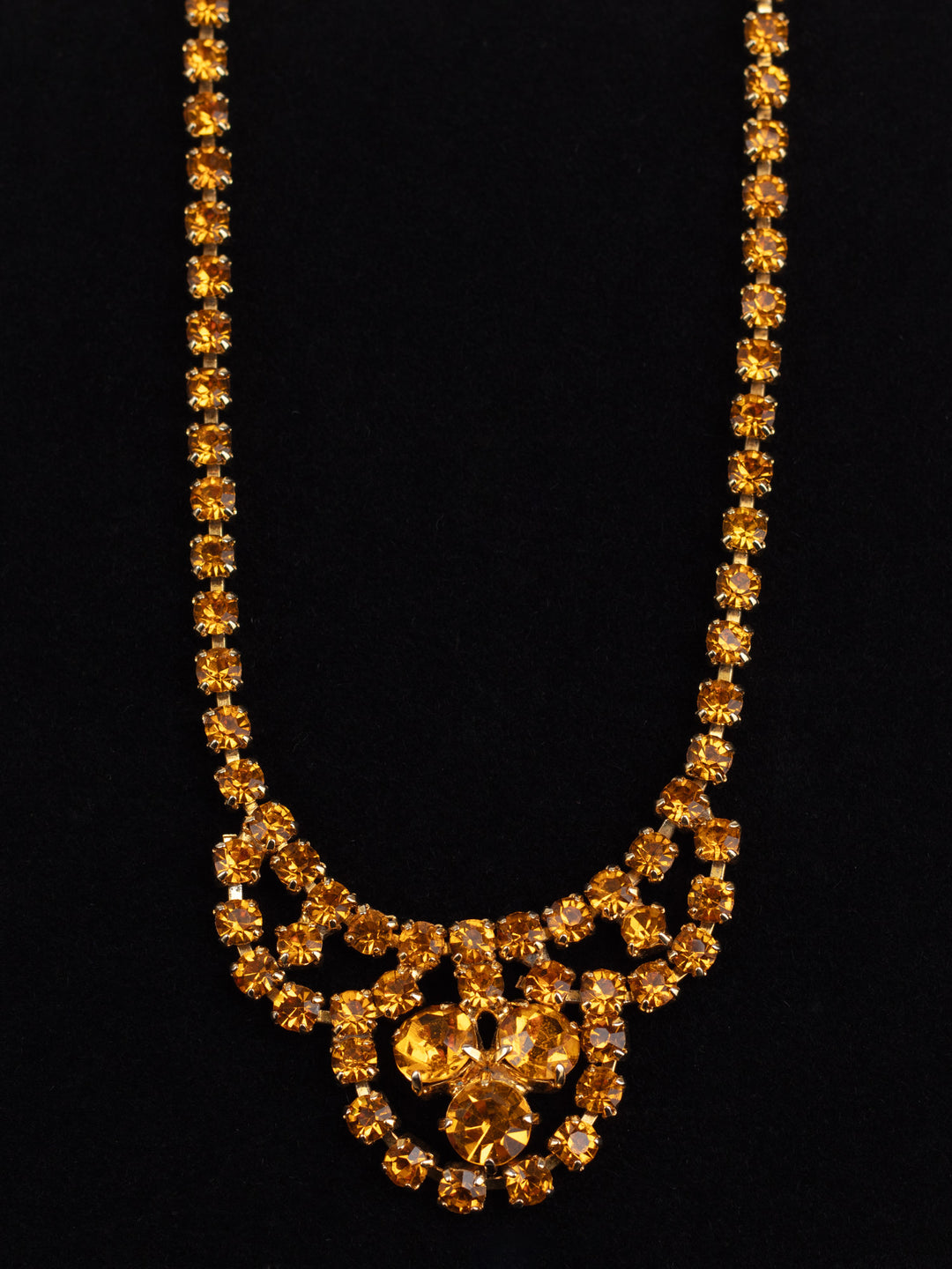 Vintage 50s Gold-Tone Amber Rhinestone Necklace