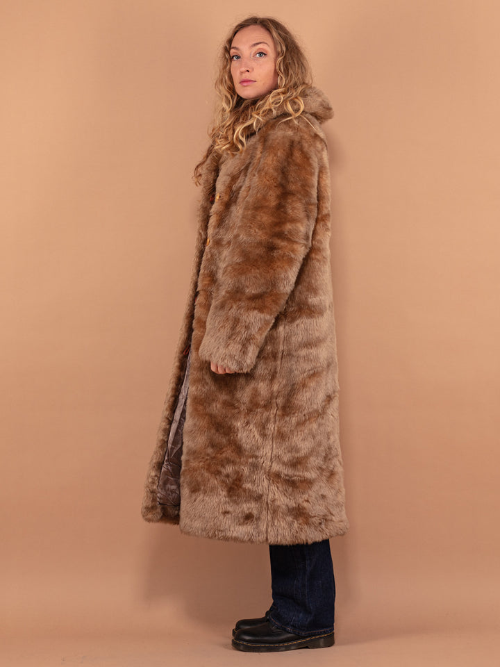Vintage 80's Women Faux Fur Coat in Beige - NorthernGrip