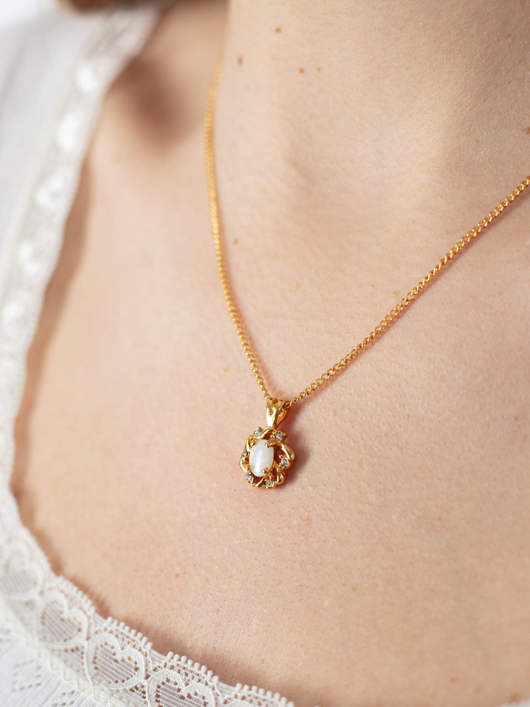 Vintage 90's Opal & Austrian Crystal Pendant Necklace