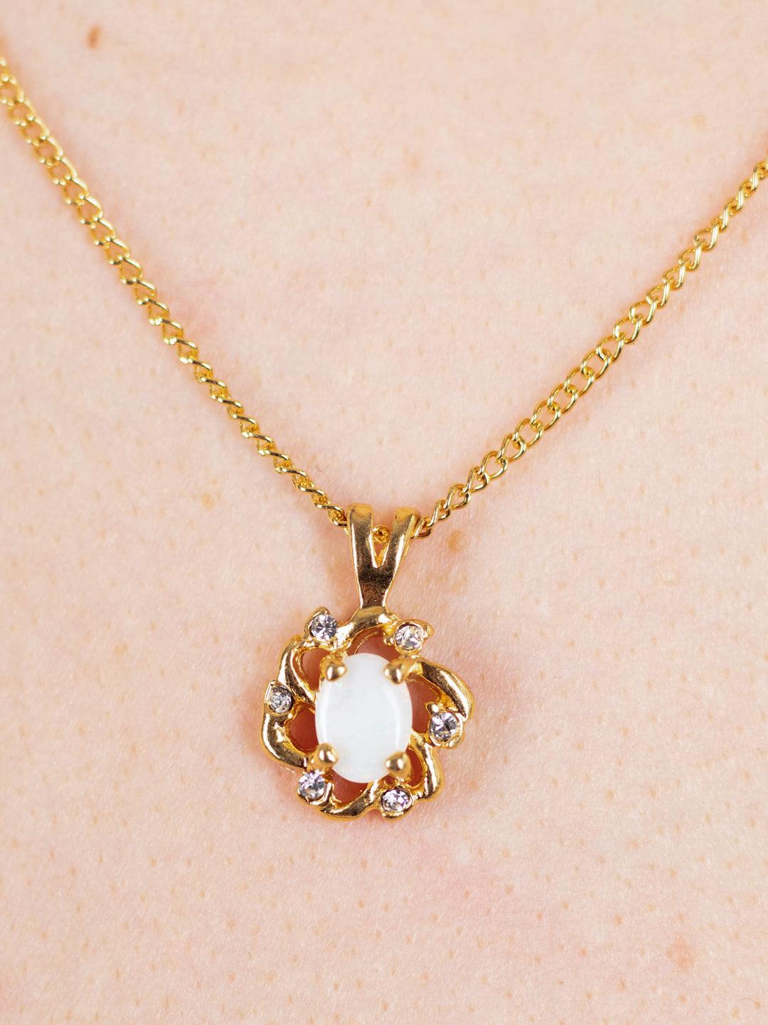 Vintage 90's Opal & Austrian Crystal Pendant Necklace