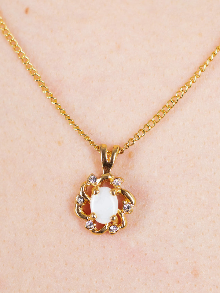 Vintage 90's Opal & Austrian Crystal Pendant Necklace