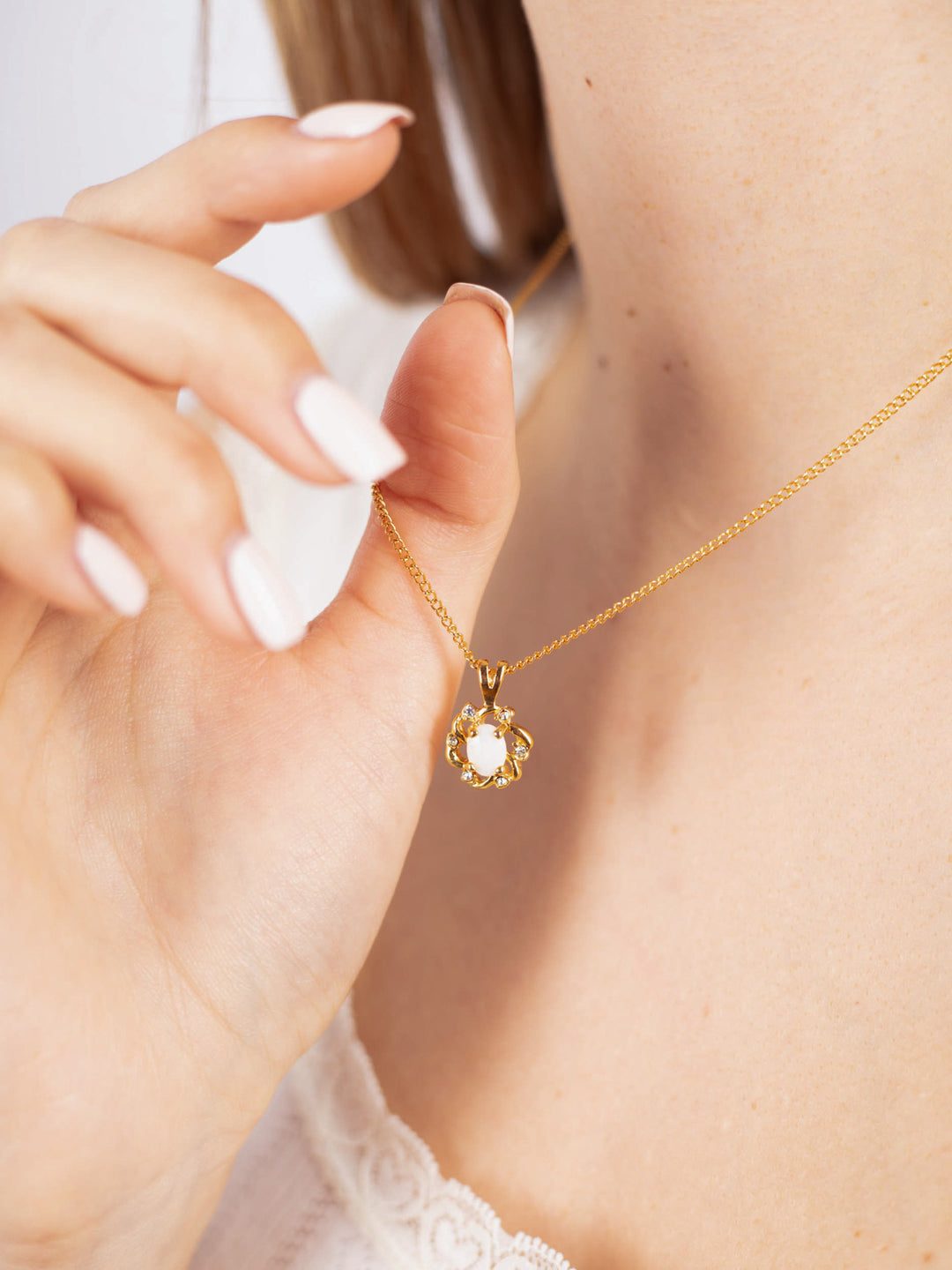 Vintage 90's Opal & Austrian Crystal Pendant Necklace