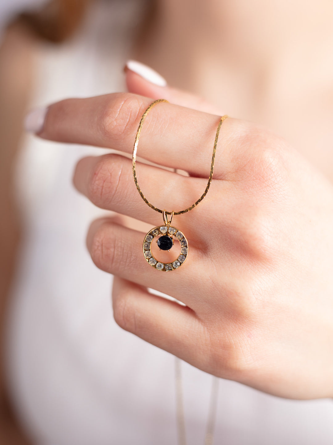 Vintage 90's Black Crystal Pendant Necklace