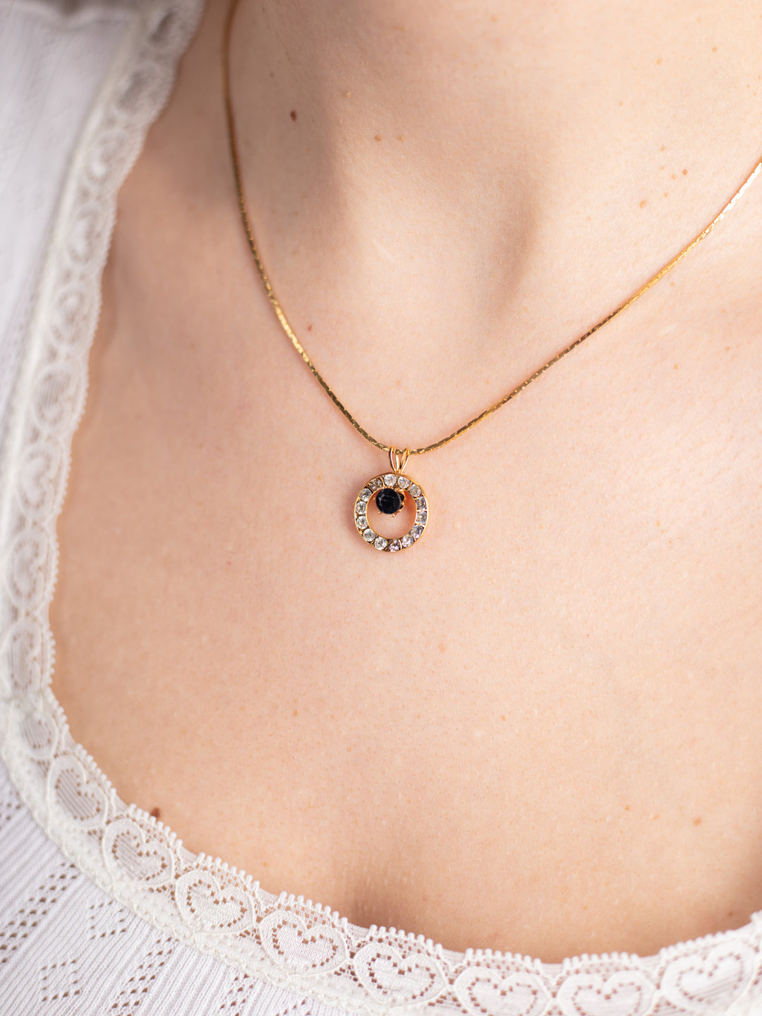 Vintage 90's Black Crystal Pendant Necklace