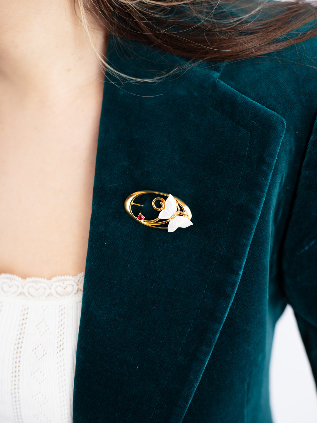 Vintage 90's Mother of Pearl Butterfly Bar Pin