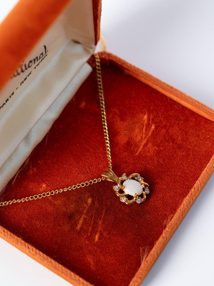 Vintage 90's Opal & Austrian Crystal Pendant Necklace