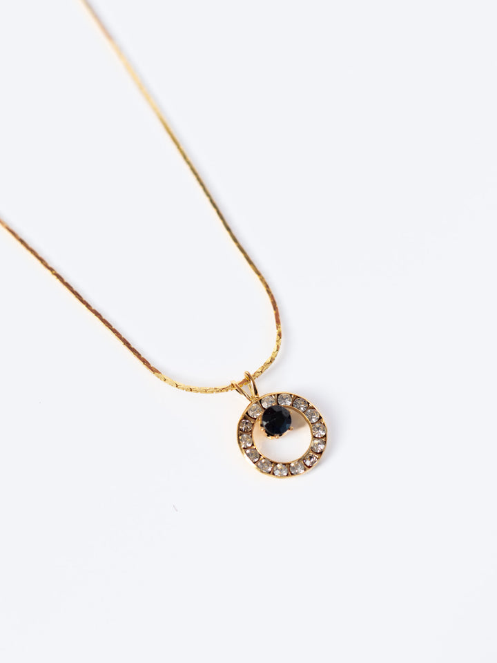 Vintage 90's Black Crystal Pendant Necklace