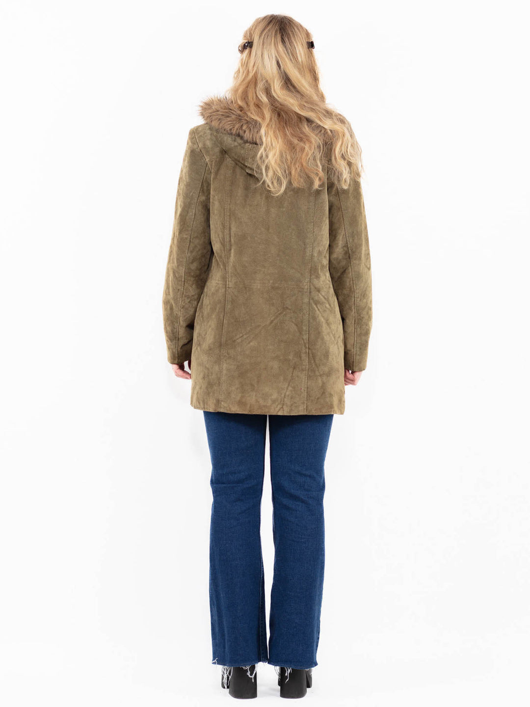 Vintage 90's Women Suede Sherpa Coat in Green