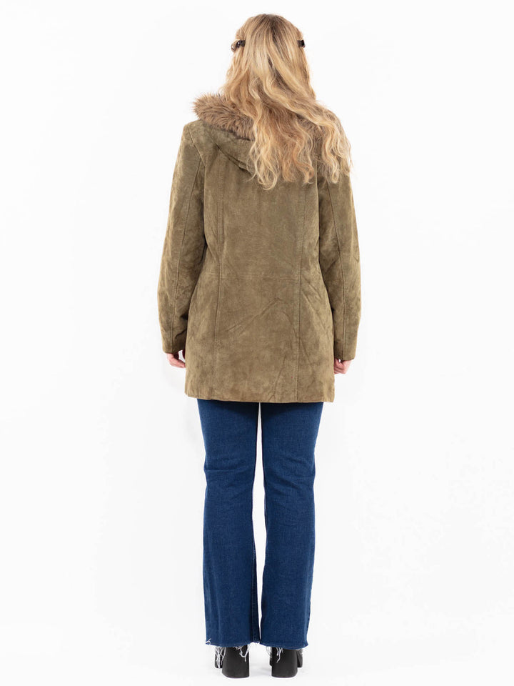 Vintage 90's Women Suede Sherpa Coat in Green