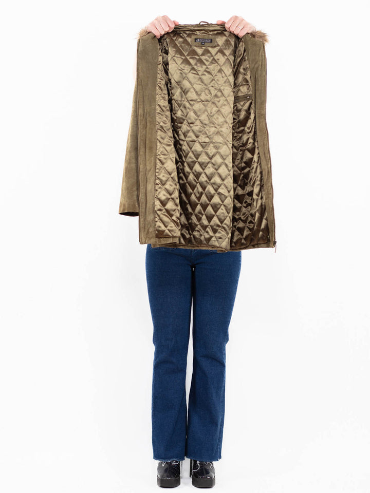 Vintage 90's Women Suede Sherpa Coat in Green