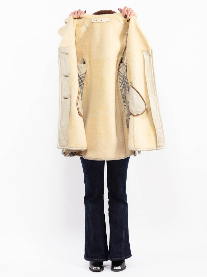 Vintage 70's Women Sheepskin Coat in Beige