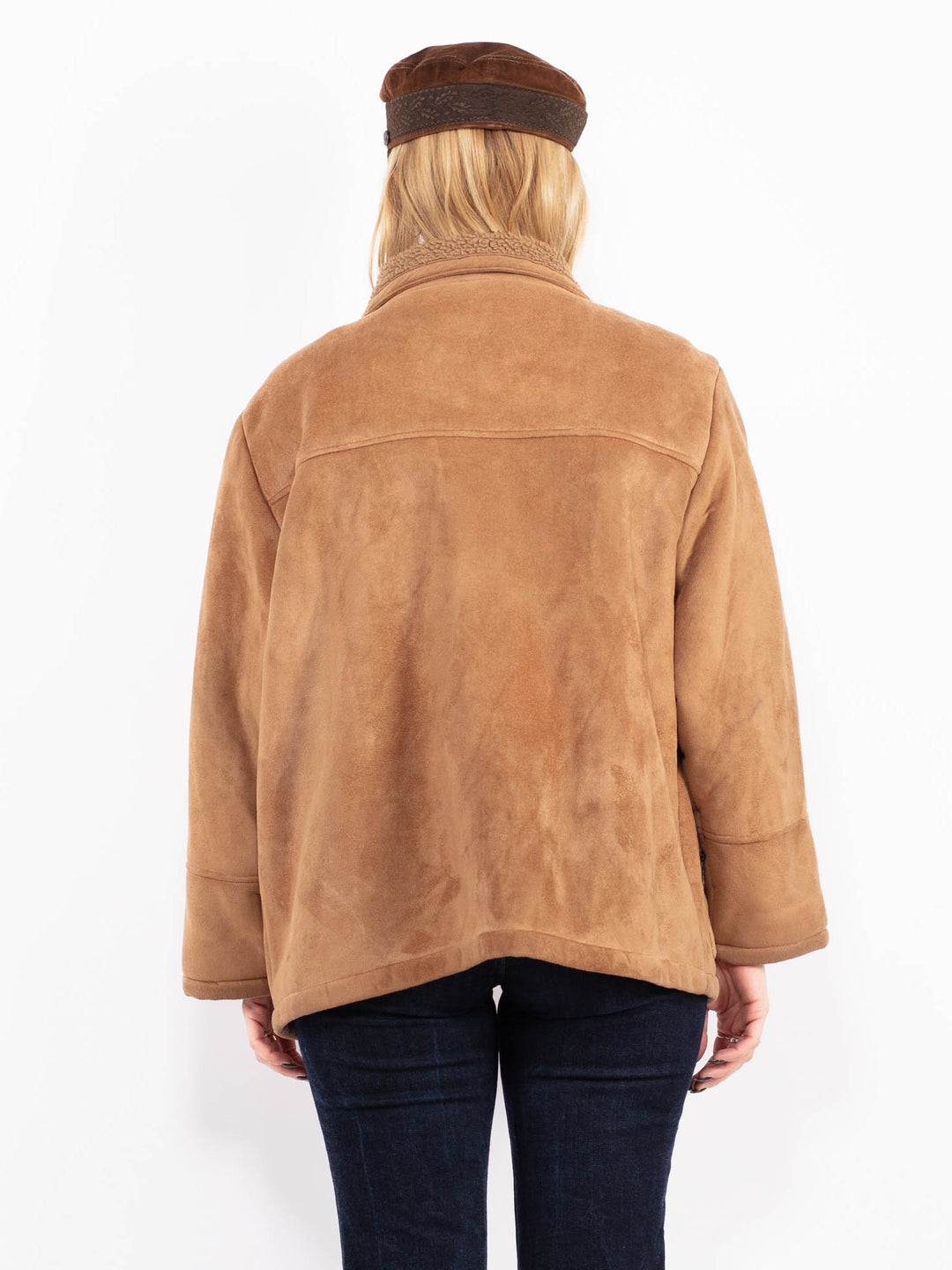 Vintage 90's Women Faux Sheepskin Jacket in Beige