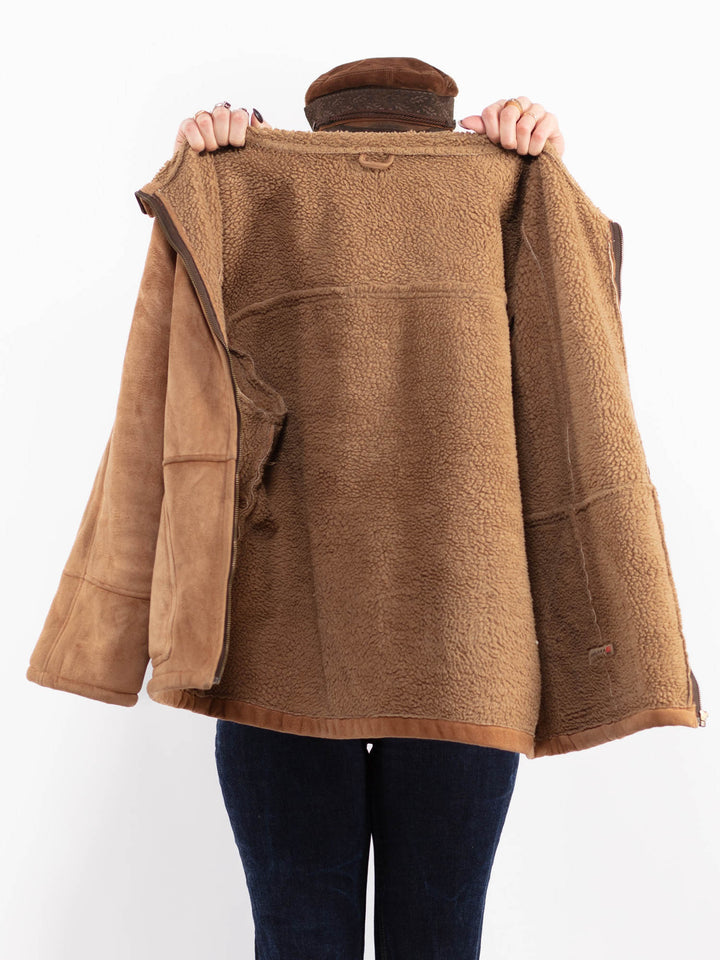 Vintage 90's Women Faux Sheepskin Jacket in Beige