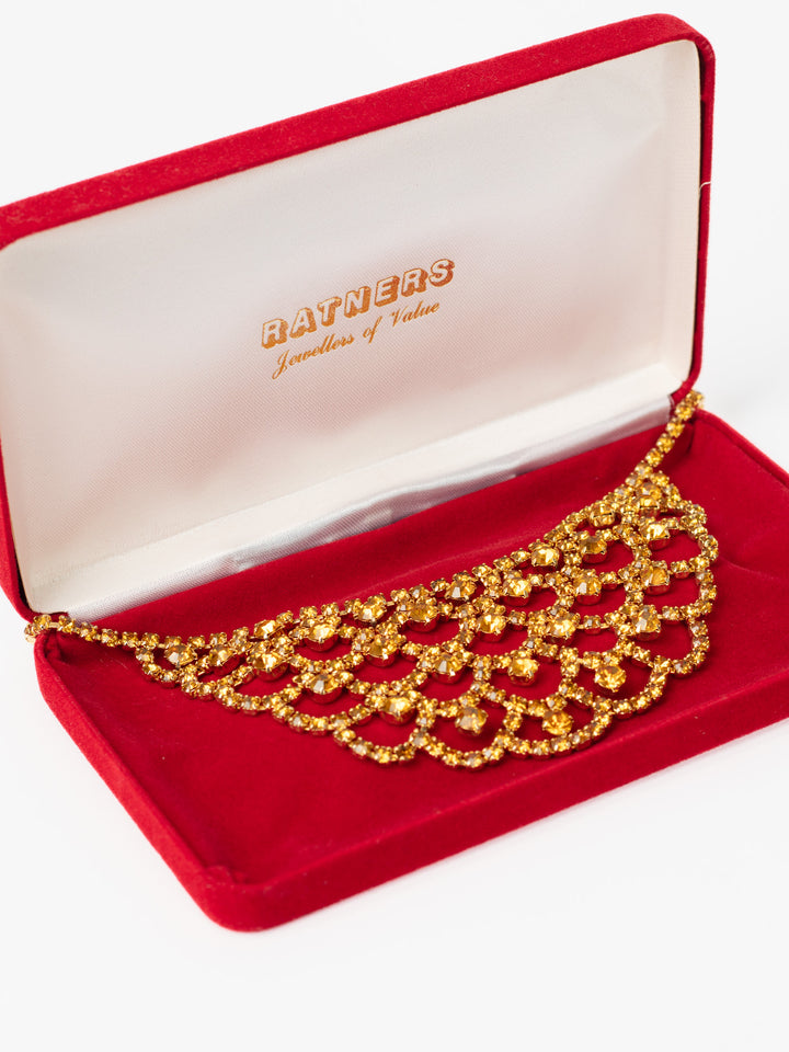 Vintage 70's Rhinestone Bib Necklace