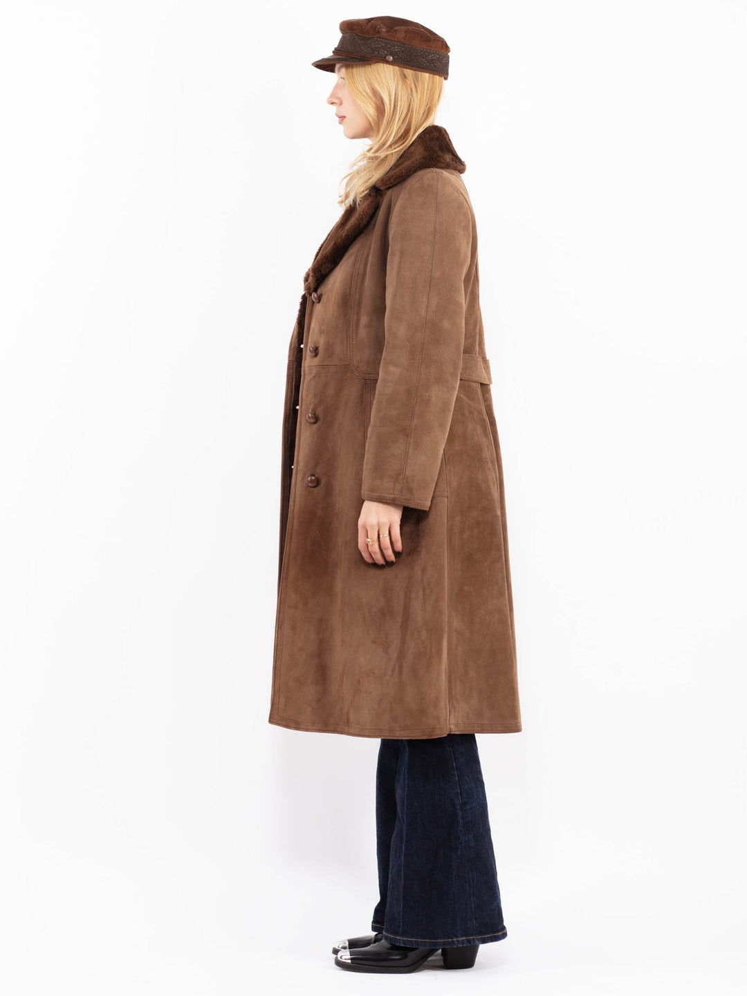 Vintage 70's Women Suede Sherpa Coat in Brown
