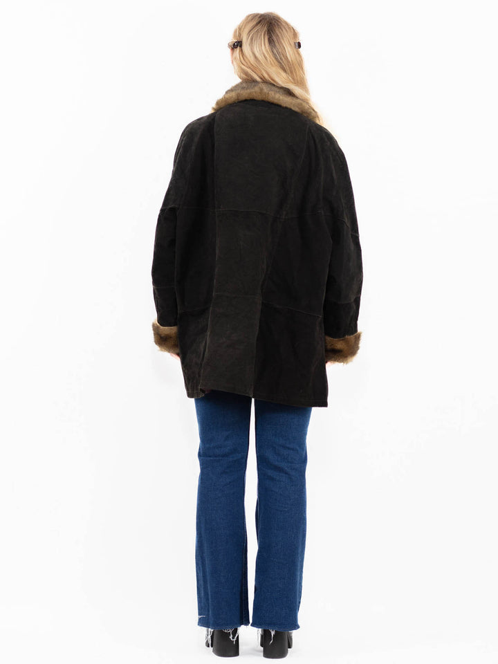 Vintage 00's Women Suede Sherpa Coat in Black