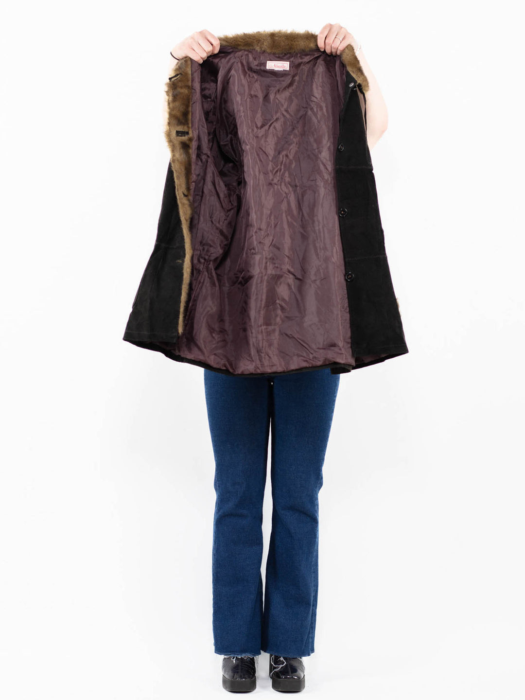 Vintage 00's Women Suede Sherpa Coat in Black