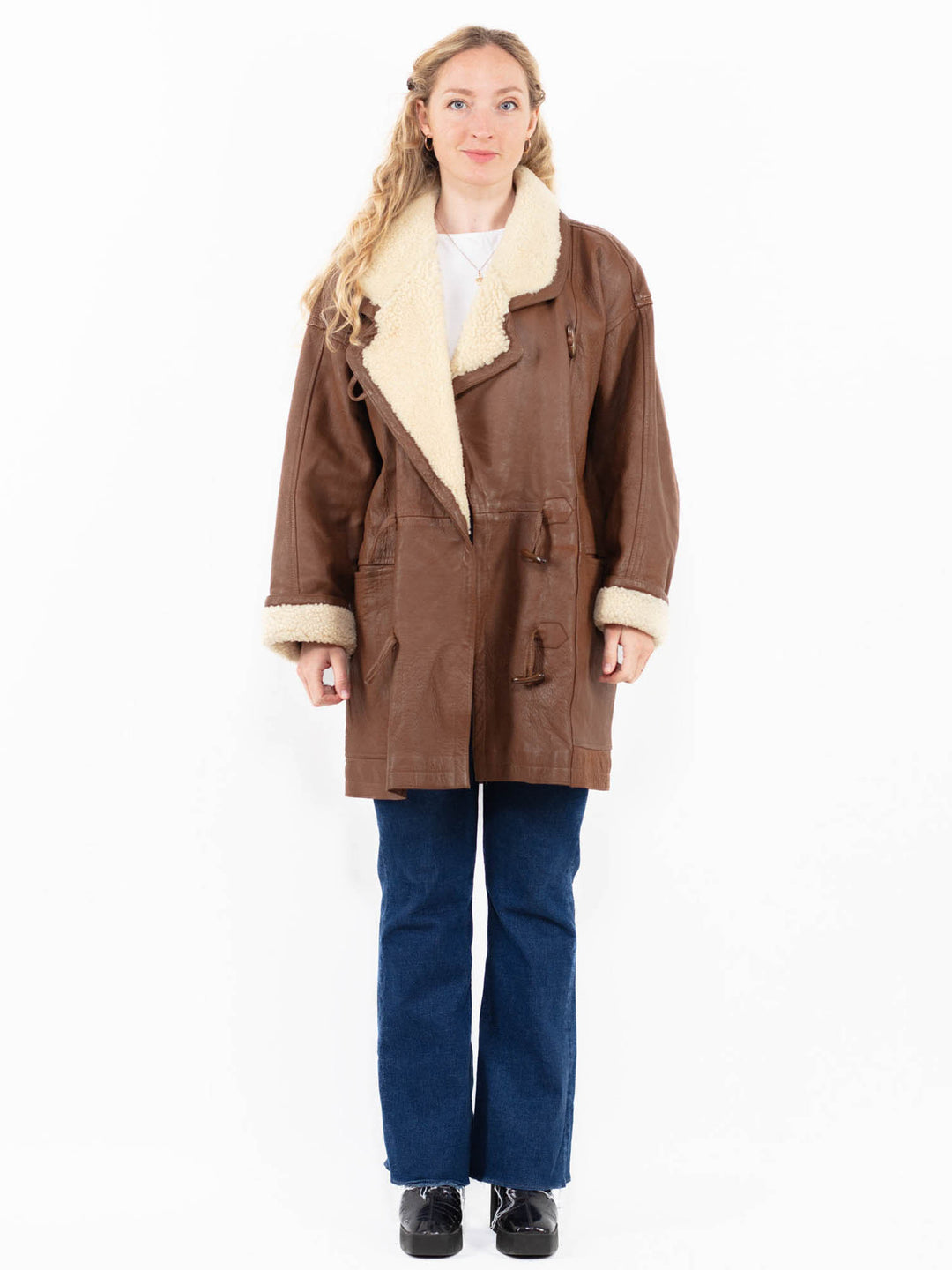 Vintage 90's Women Sheepskin Coat in Brown