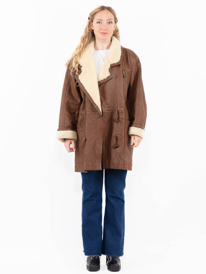 Vintage 90's Women Sheepskin Coat in Brown