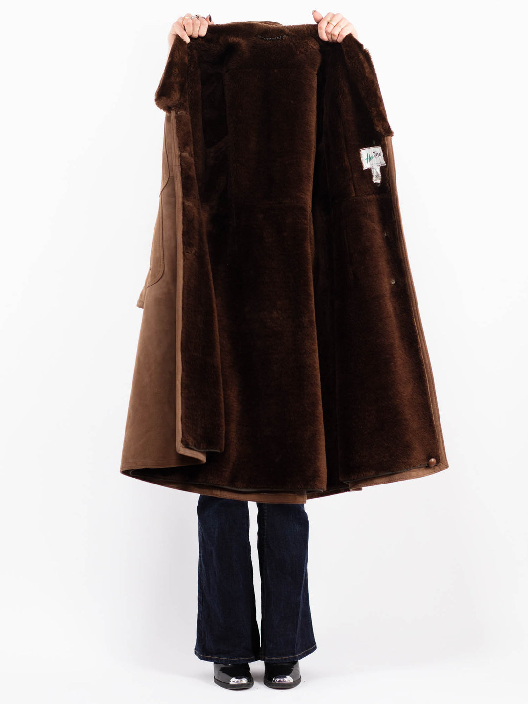 Vintage 70's Women Suede Sherpa Coat in Brown