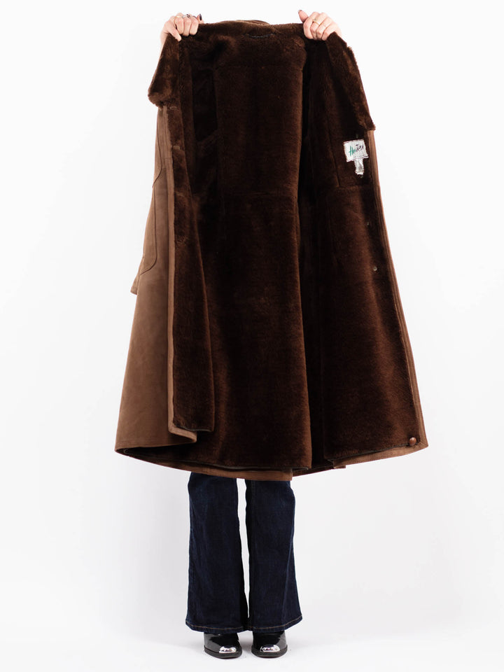 Vintage 70's Women Suede Sherpa Coat in Brown