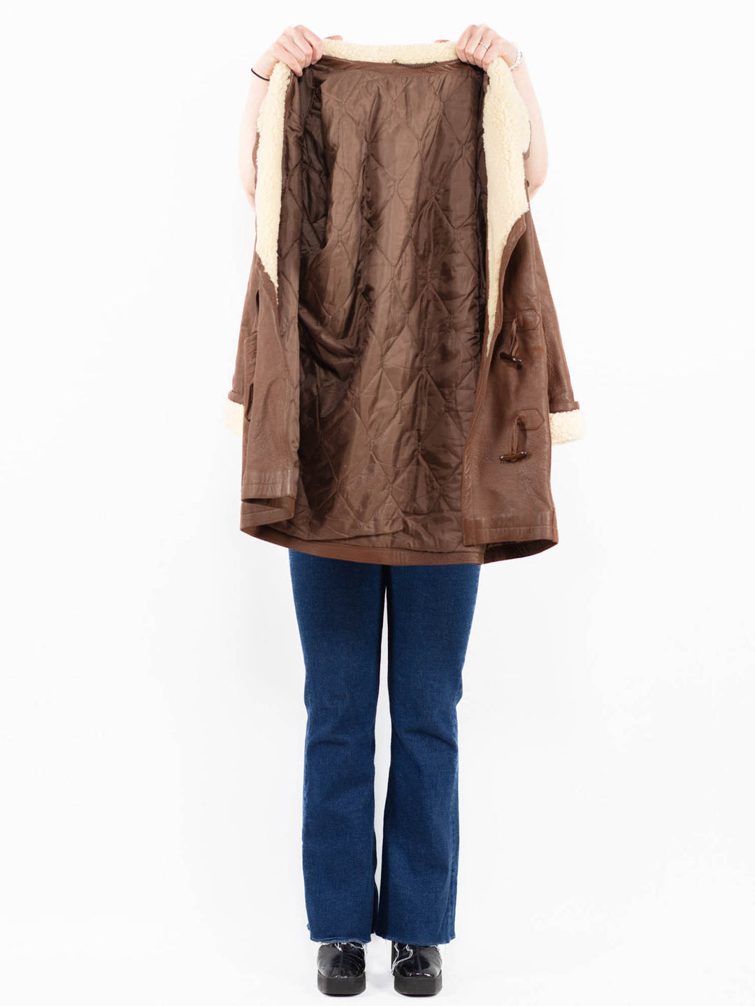 Vintage 90's Women Sheepskin Coat in Brown