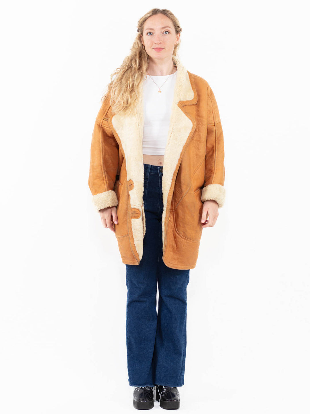 Vintage 80's Women Sheepskin Coat in Brown