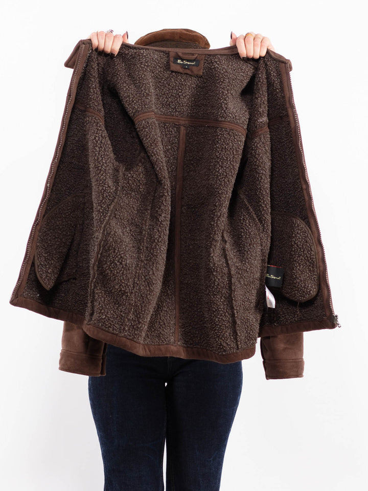 Vintage 00's Women Faux Sheepskin Jacket in Brown