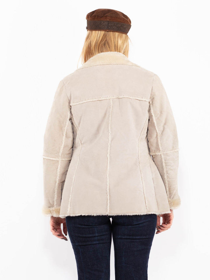 Vintage 90's Women Suede Sherpa Coat in Beige