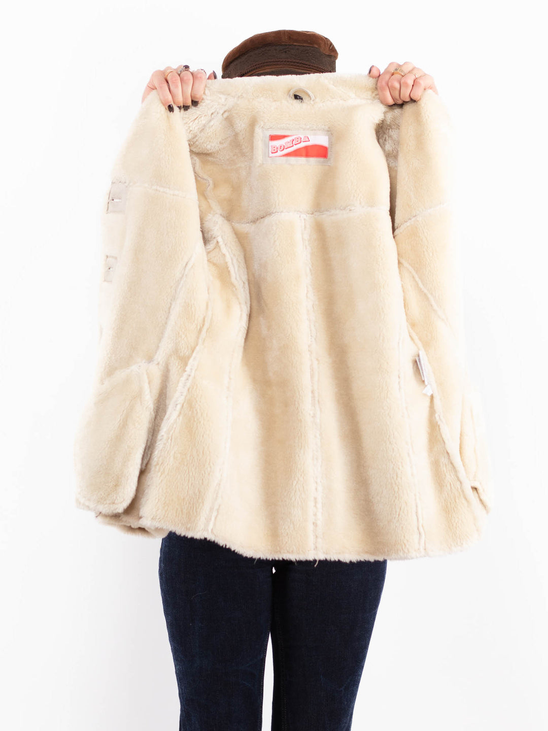 Vintage 90's Women Suede Sherpa Coat in Beige
