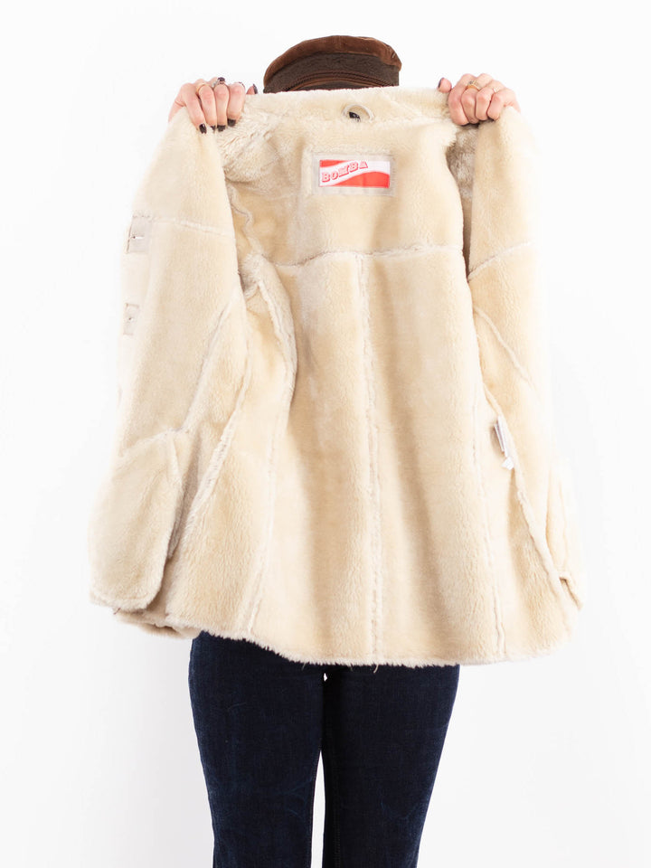 Vintage 90's Women Suede Sherpa Coat in Beige