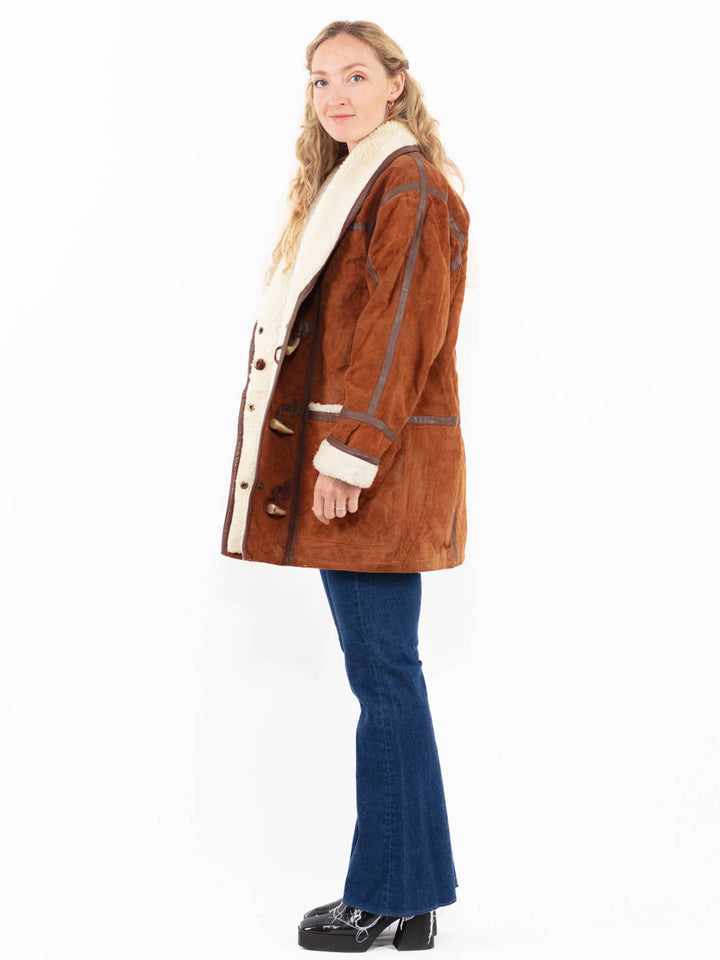 Vintage 90's Women Suede Sherpa Coat in Brown