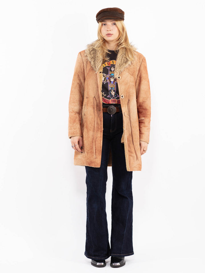 Vintage 00's Penny Lane Faux Sheepskin Coat in Brown