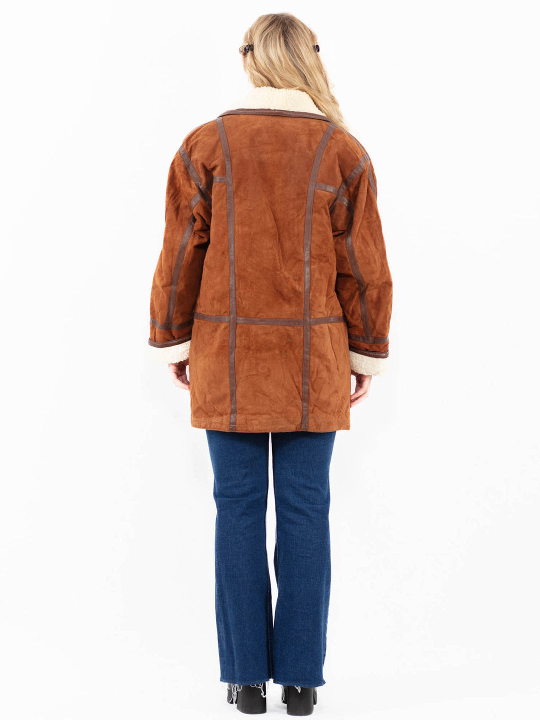 Vintage 90's Women Suede Sherpa Coat in Brown
