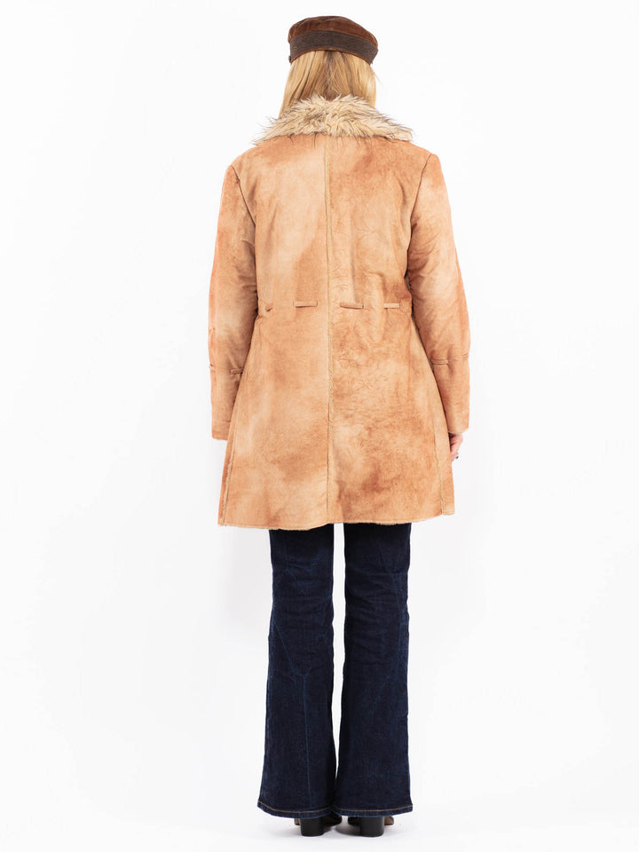 Vintage 00's Penny Lane Faux Sheepskin Coat in Brown