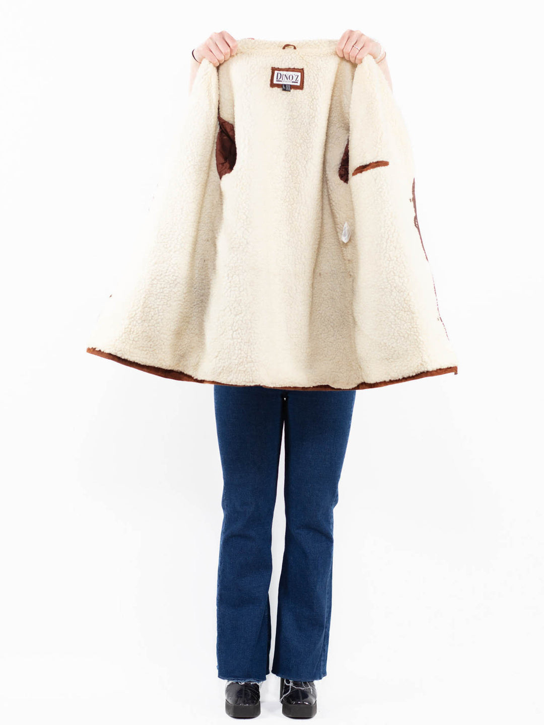 Vintage 90's Women Suede Sherpa Coat in Brown