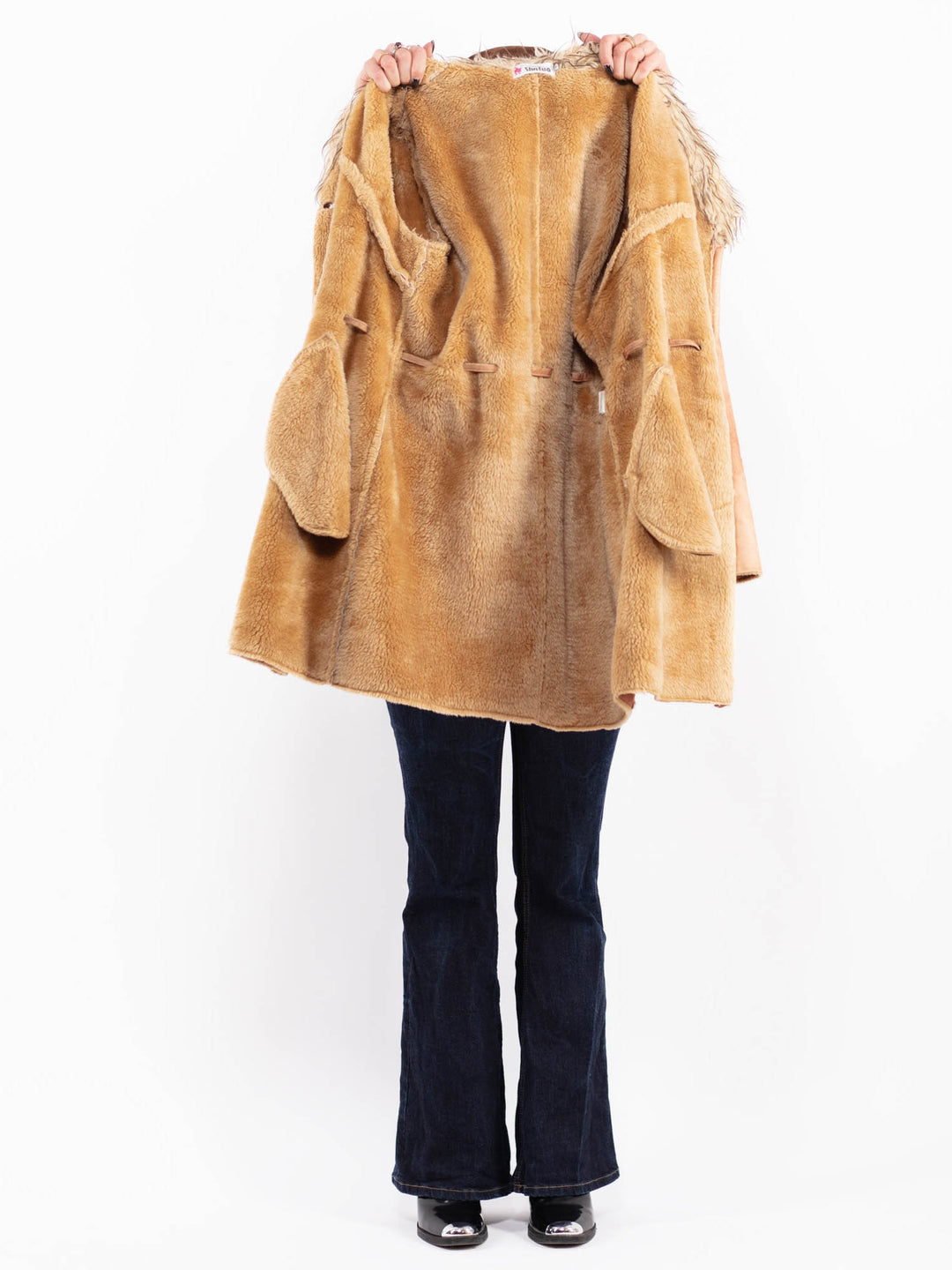 Vintage 00's Penny Lane Faux Sheepskin Coat in Brown