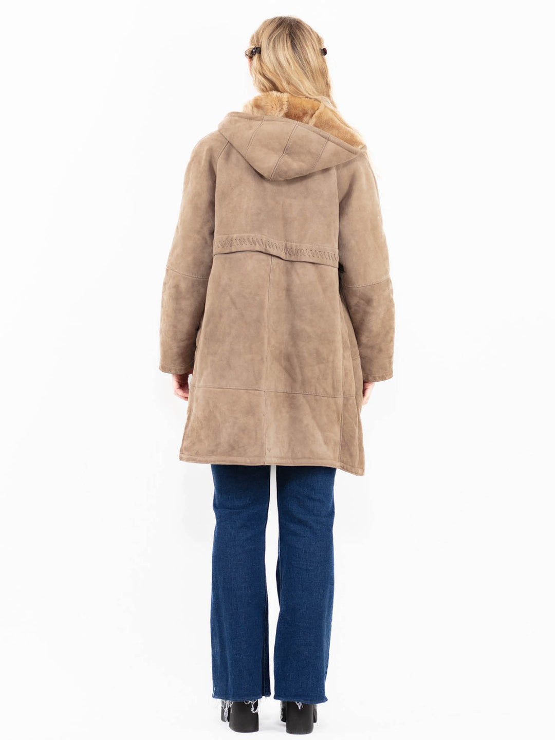Vintage 90's Women Sheepskin Coat in Beige