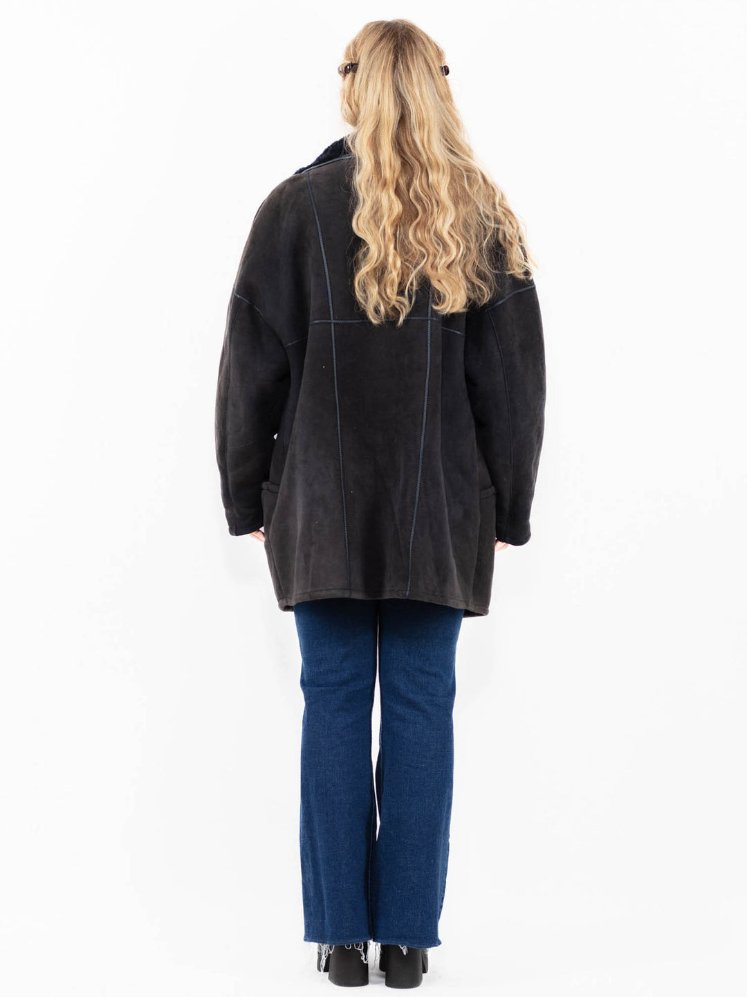 Vintage 80's Women Sheepskin Coat in Blue