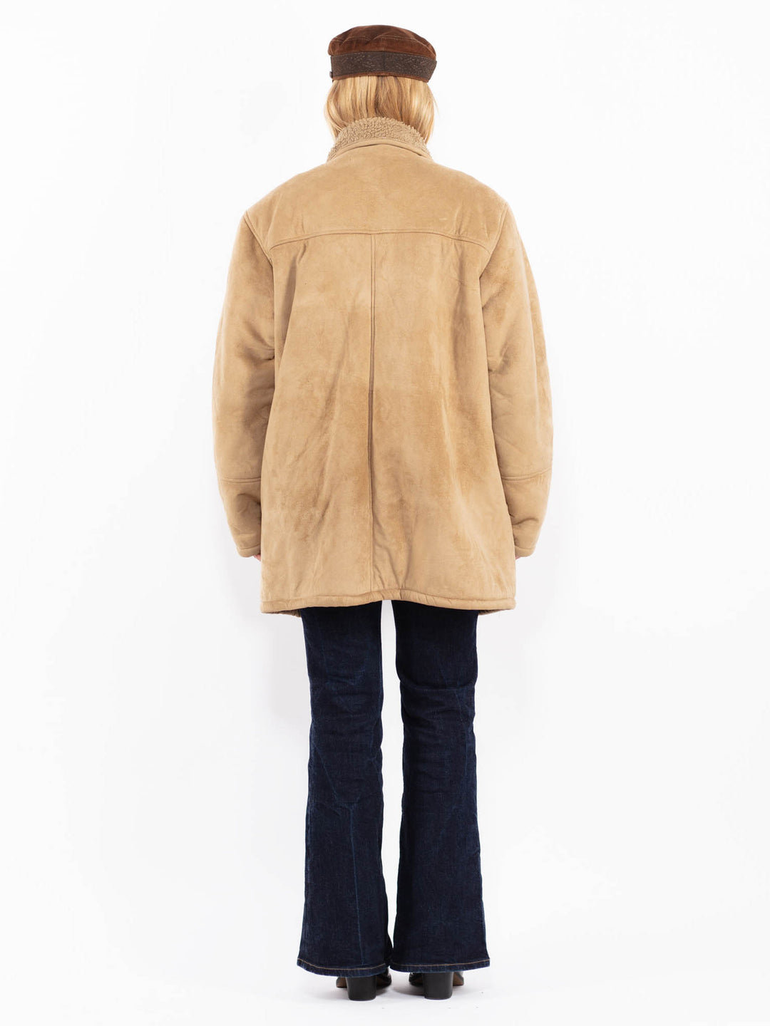 Vintage 90's Women Faux Sheepskin Coat in Beige