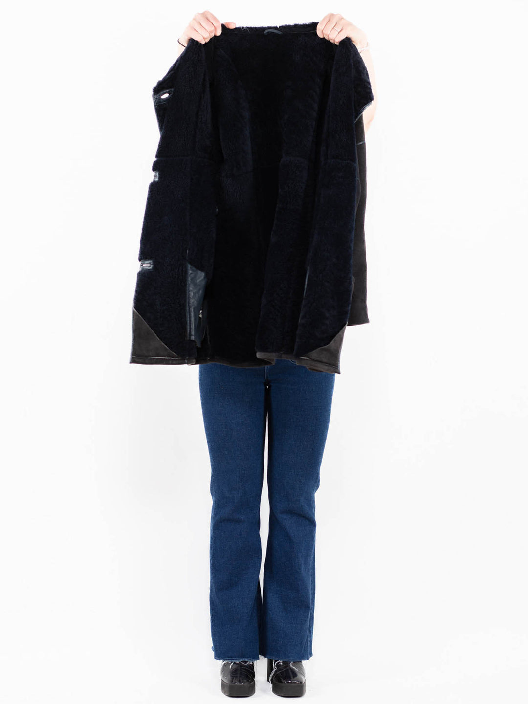 Vintage 80's Women Sheepskin Coat in Blue