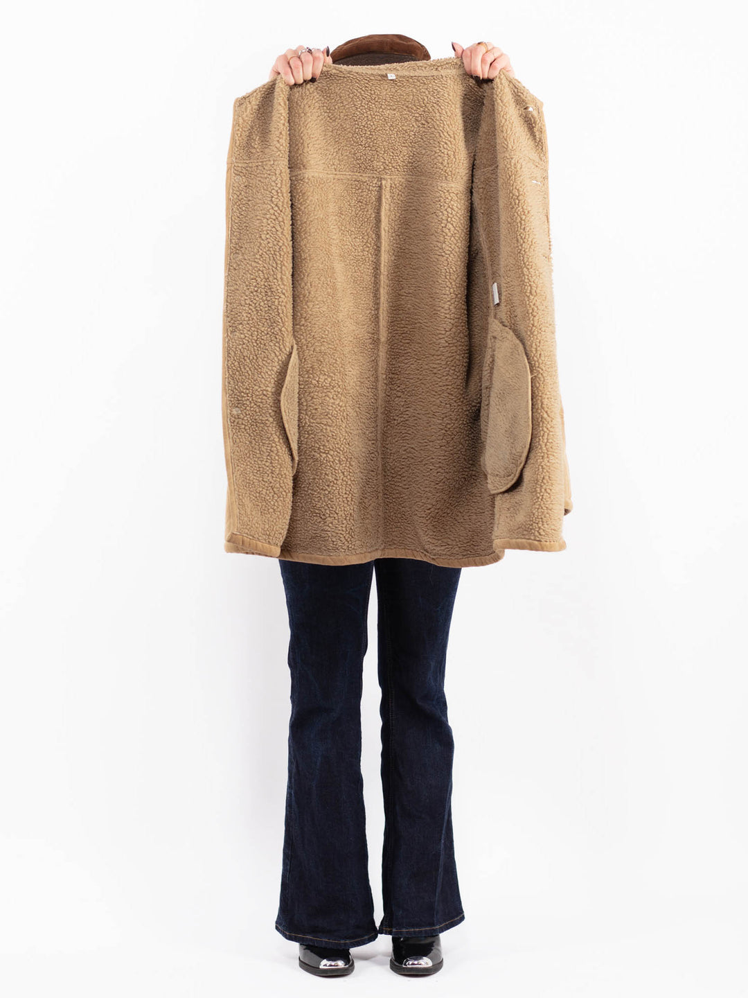 Vintage 90's Women Faux Sheepskin Coat in Beige