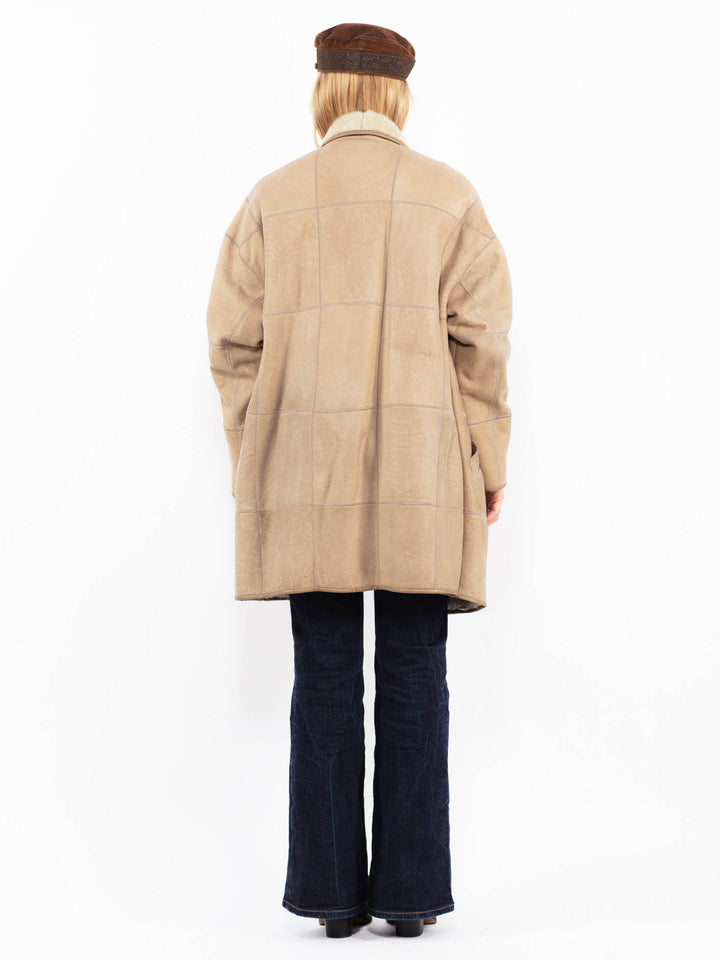 Vintage 90's Women Sheepskin Coat in Beige
