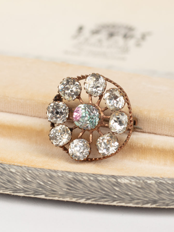 Antique Victorian Round Brooch with Large Clear Paste Stones