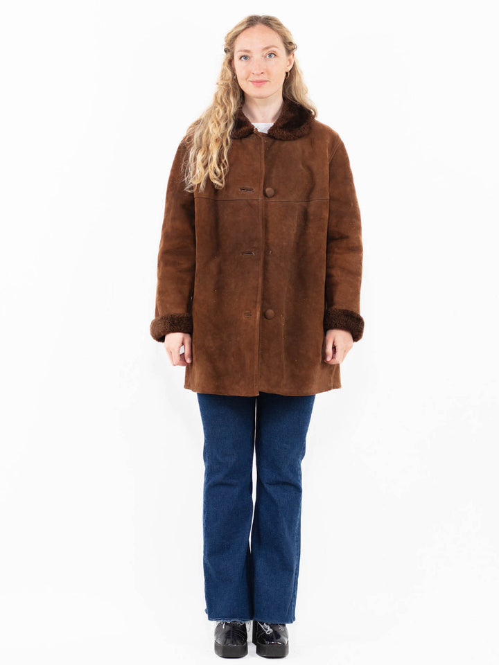 Vintage 70's Women Sheepskin Coat in Brown