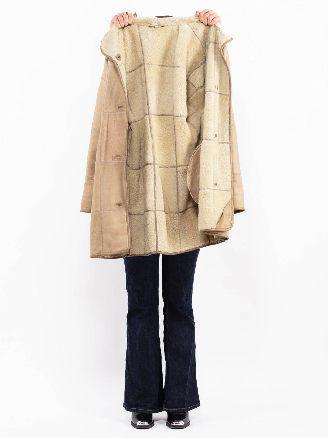 Vintage 90's Women Sheepskin Coat in Beige